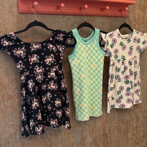 Jumping Beans Black Floral, Blue Checkered, and Cream Floral Dresses